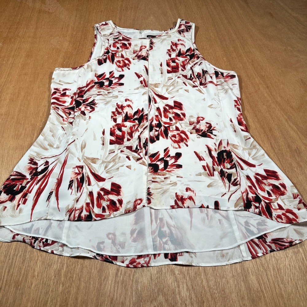 White House Black Market Sleeveless Top Women M White Floral High-Low Blouse